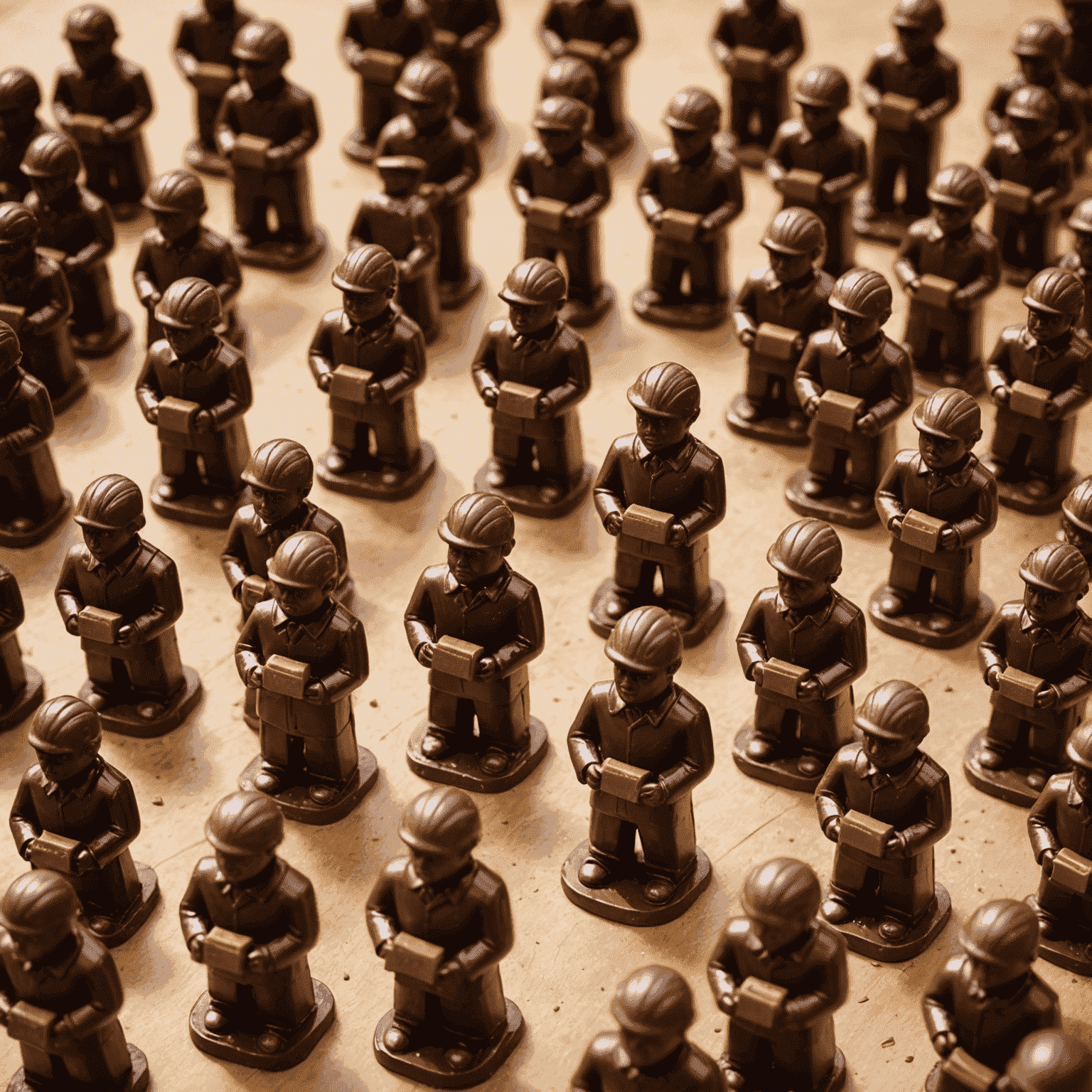 A corporate team-building event where employees are making chocolate figurines together